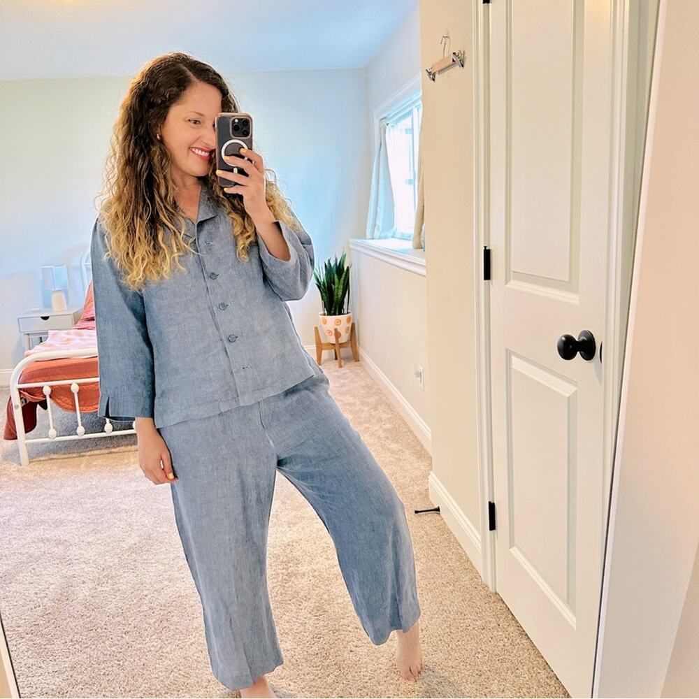 Vintage Preston & York Blue Linen Oversized Pants XL